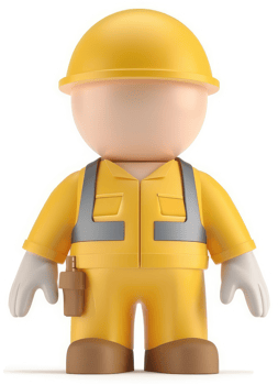 A cartoon construction worker in bright yellow uniform. png