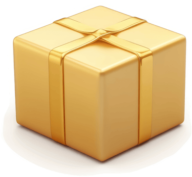 Golden gift box with a tied ribbon. png