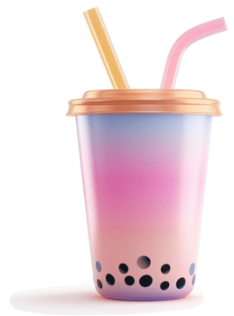 Pastel-colored bubble tea in a disposable cup with a straw. png