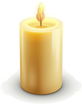 Illuminated, cylindrical candle casting soft glow. png