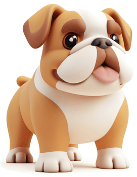 Cute cartoon bulldog, cheerful and playful. png