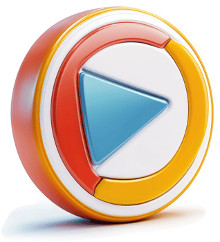 Colorful 3d play button icon for multimedia. png