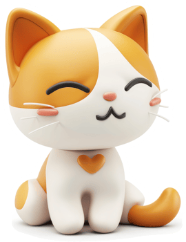 Cute cartoon orange and white cat figurine. png