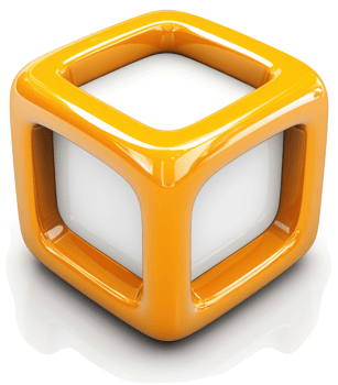 Bright orange cube with a white inner cube. png