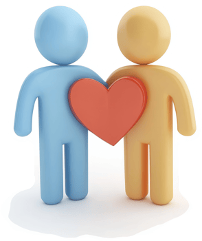 Two figures hold a heart, symbolizing affection and connection. png