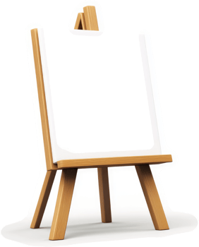 Wooden easel with blank canvas. png