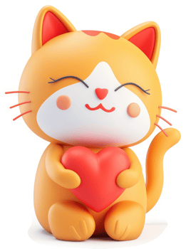 Cute orange cat figurine holding a red heart. png