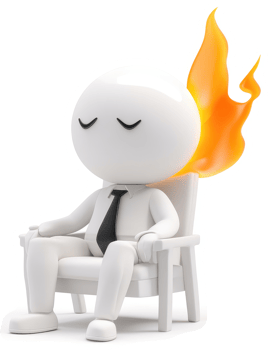 Relaxing figure with flaming head, suggesting inner turmoil. png