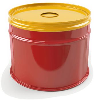 Red and yellow cylindrical metal container with a lid. png