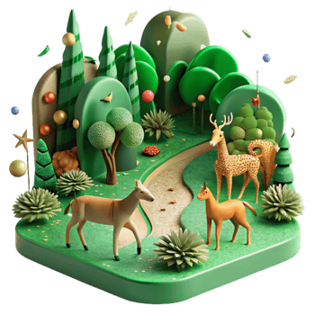 vibrant abstract Green Wildlife Corridor Illustration with Animals Isolated authentic png