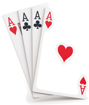 Four aces displayed in a hand of playing cards. png