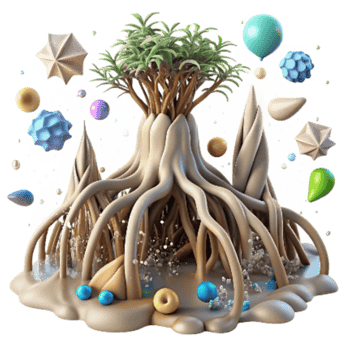 extraordinary vintage Mangrove Roots and Marine Life Transparent Background authentic png