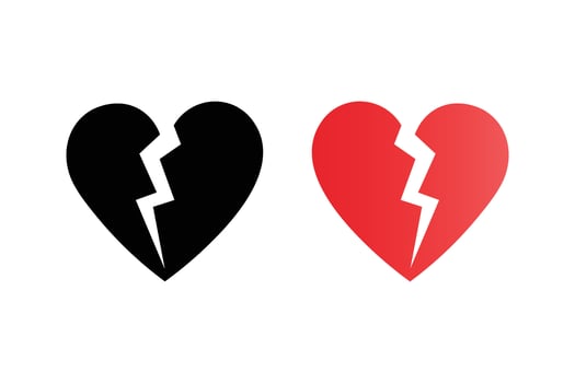 Red and Black Cracked Love Vectors, broken heart illustration, heartbreak graphic clipart, cracked heart icon vector