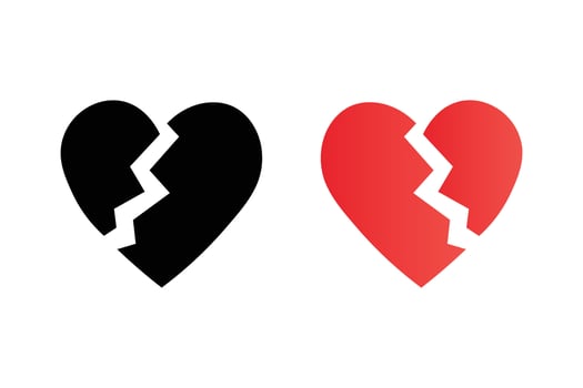 Red and Black Cracked Love Vectors, broken heart illustration, heartbreak graphic clipart, cracked heart symbol vector
