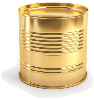 Gold-colored metal food can stands prominently. png