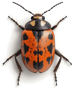 Close-up view of a colorful, patterned beetle. png