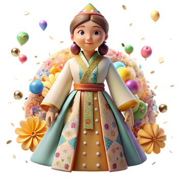serene vintage Handcrafted Doll in Traditional Dress Transparent Background original png
