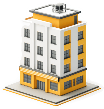 Urban apartment building design, rendered in isometric perspective. png