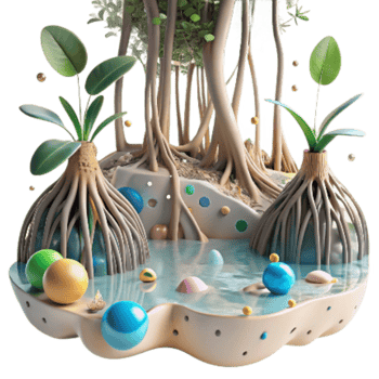 dramatic vintage Mangrove Roots and Underwater Scene Transparent Background genuine png