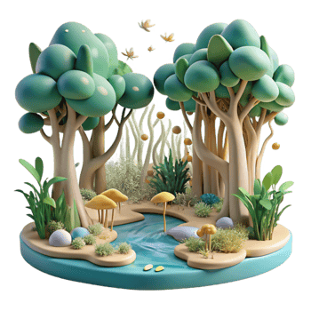 serene artistic Mangrove Forest with Wildlife Cutout Isolated png