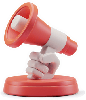 Animated hand holding a bright, coral megaphone. png