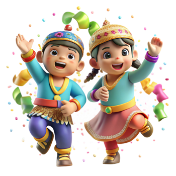 serene abstract Local Children Performing Traditional Dance Isolated Colorful Costumes high resolution png