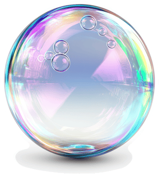 A vibrant, iridescent soap bubble, full of color and light. png