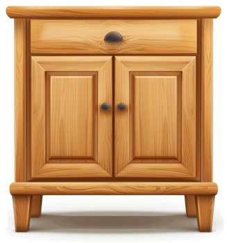 Light brown wooden cabinet with two doors and a drawer. png
