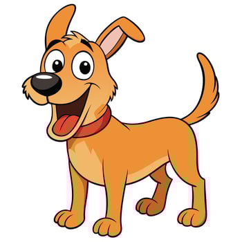 Cheerful cartoon dog with red collar stands smiling proudly on white background vector