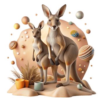 beautiful creative Kangaroo with Joey Outback Landscape Cutout detailed png