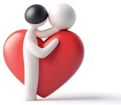 Two figures embracing a large heart shape. png