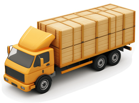 Cargo truck loaded with wooden crates. png