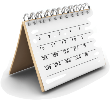 A tabletop calendar with dates displayed. png