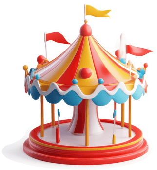 Colorful carnival carousel, a whimsical three-dimensional design. png
