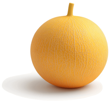 Round cantaloupe fruit with a light orange-yellow hue. png