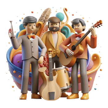 magnificent vintage Group Holding Musical Instruments Community Band Cutout exclusive png