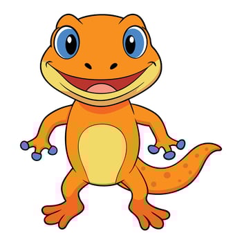 Cute orange cartoon salamander character illustration happy reptile isolated on white vector