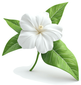 A single, white hibiscus flower with lush green leaves. png