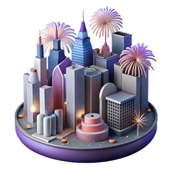 vibrant modern Nighttime City Skyline with Colorful Lights Isolated Element original png