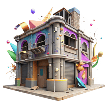 stunning classic Old Building with Graffiti Art Cutout professional png