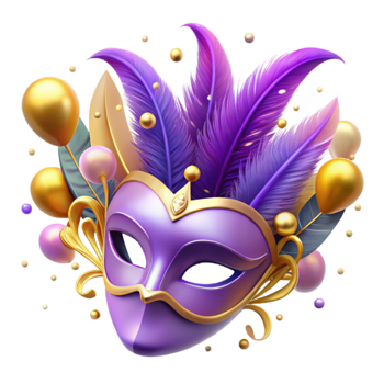 magnificent creative Mardi Gras Mask Feathered Isolated Purple and Gold professional png