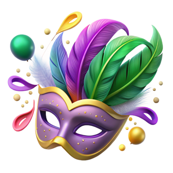 beautiful artistic Mardi Gras Feathers Mask Isolated Purple and Green genuine png