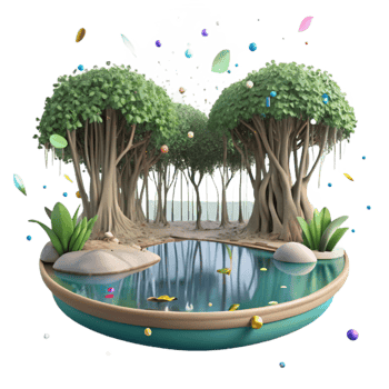beautiful abstract Mangrove Forest Reflection in Calm Water Cutout Transparent Background high quality png