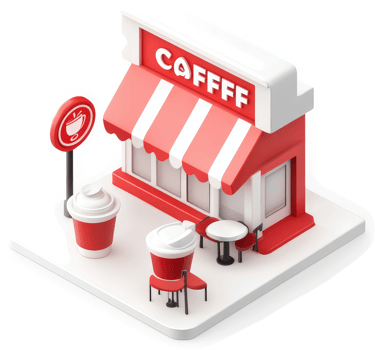Charming cafe building with outdoor seating. png