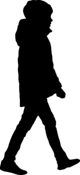 Silhouette white background of woman on a walk vector