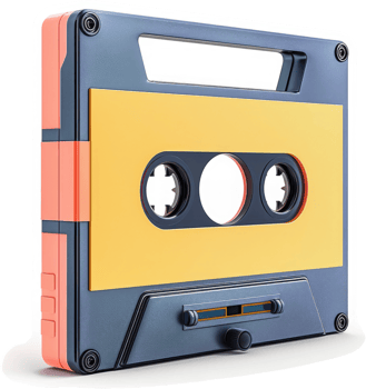 Retro audio cassette tape, vibrant colors, and design. png
