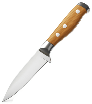 Sharp, modern paring knife with a bamboo handle. png