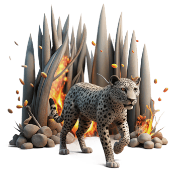 wonderful rustic Jaguar Walking Through Burned Forest Isolated high resolution png