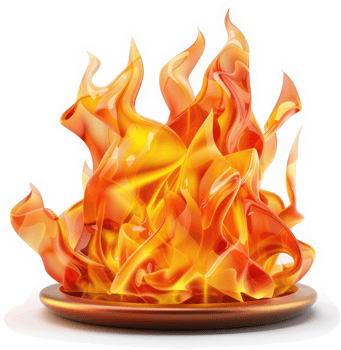 Vivid flames rising from a circular dish. png
