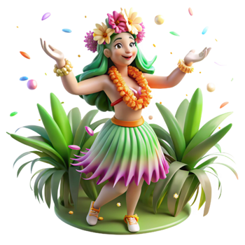 impressive artistic Hula Dancer Grass Skirt Transparent Background Tropical Flowers high quality png